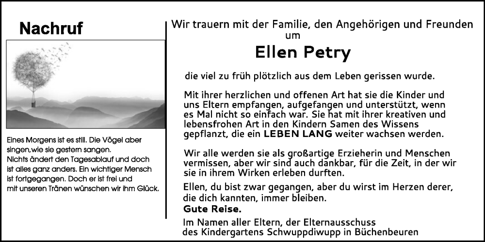  Traueranzeige für Ellen Petry vom 04.05.2024 aus WochenSpiegel