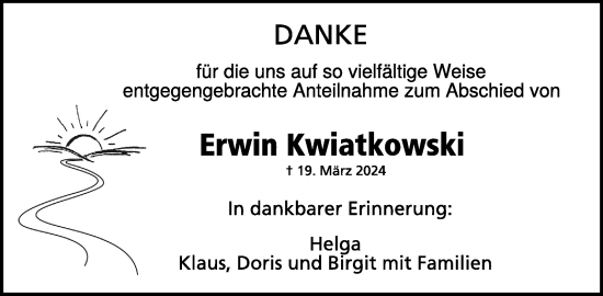 Traueranzeige von Erwin Kwiatkowski von WochenSpiegel