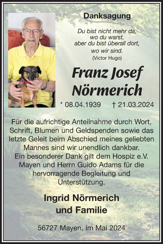 Traueranzeige von Franz Josef Nörmerich von WochenSpiegel