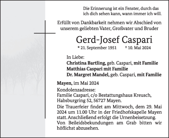 Traueranzeige von Gerd-Josef Caspari von WochenSpiegel