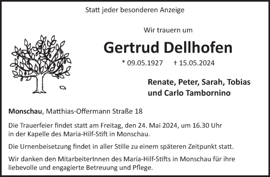 Traueranzeige von Gertrud Dellhofen von WochenSpiegel