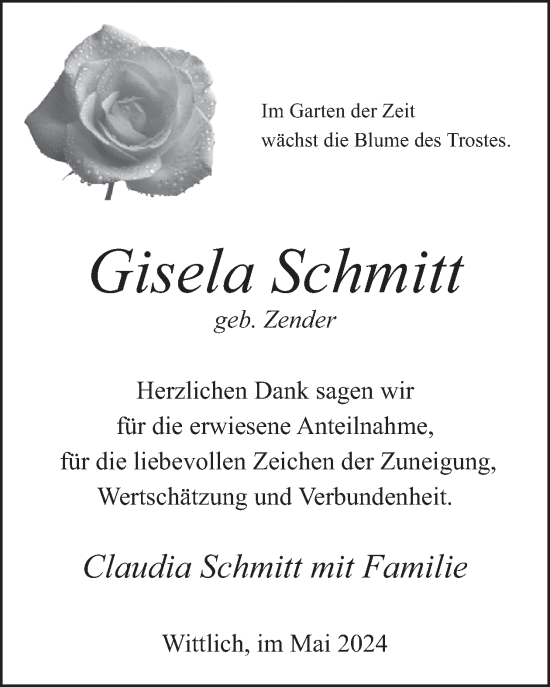 Traueranzeige von Gisela Schmitt von WochenSpiegel