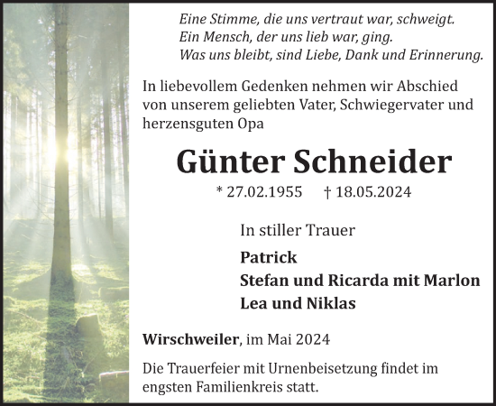 Traueranzeige von Günter Schneider von WochenSpiegel