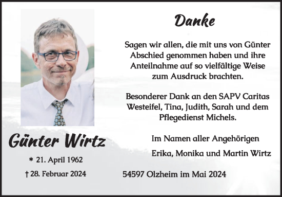 Traueranzeige von Günter Wirtz von WochenSpiegel