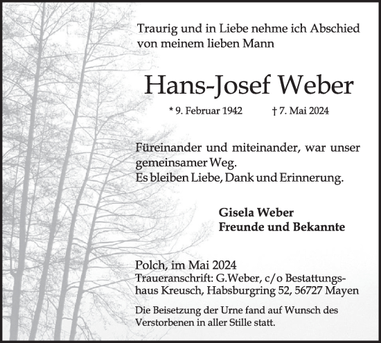 Traueranzeige von Hans-Josef Weber von WochenSpiegel