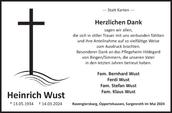 Traueranzeige von Heinrich Wust von WochenSpiegel