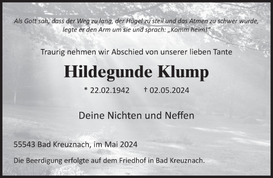 Traueranzeige von Hildegunde  Klump von WochenSpiegel