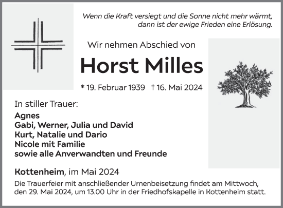 Traueranzeige von Horst Milles von WochenSpiegel