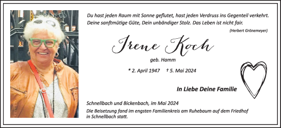 Traueranzeige von Irene Koch von WochenSpiegel