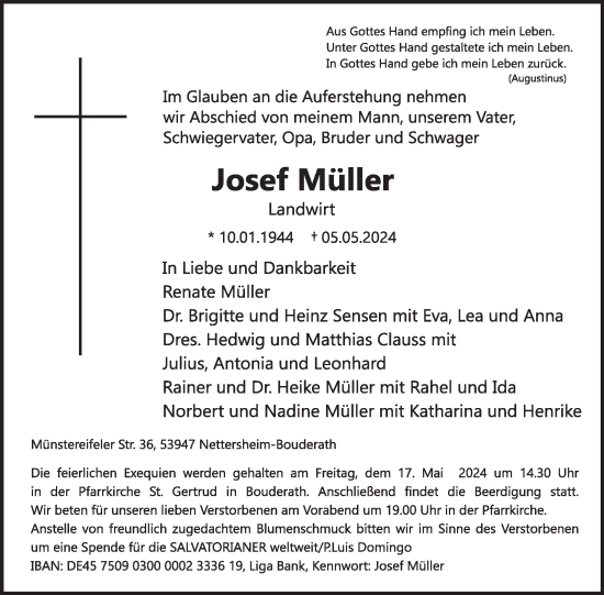Traueranzeige von Josef Müller von WochenSpiegel