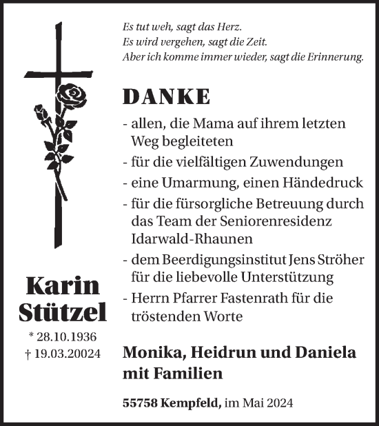 Traueranzeige von Karin Stützel von WochenSpiegel