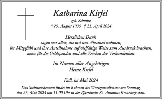 Traueranzeige von Katharina Kirfel von WochenSpiegel