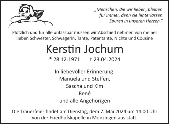 Traueranzeige von Kerstin Jochum von WochenSpiegel