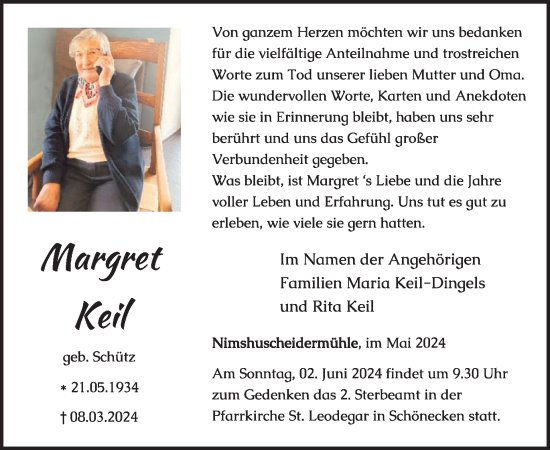 Traueranzeige von Margret Keil von WochenSpiegel