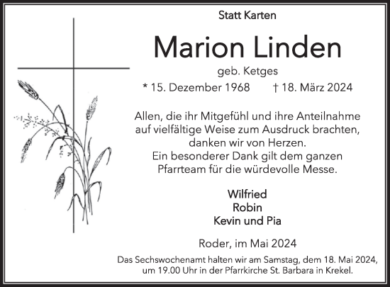 Traueranzeige von Marion Linden von WochenSpiegel