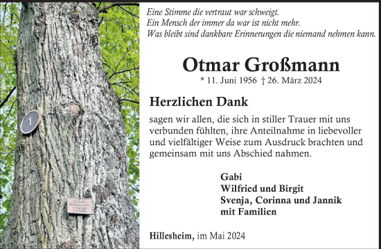 Traueranzeige von Otmar Großmann von WochenSpiegel