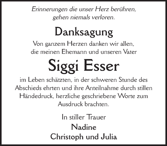 Traueranzeige von Siggi Esser von WochenSpiegel