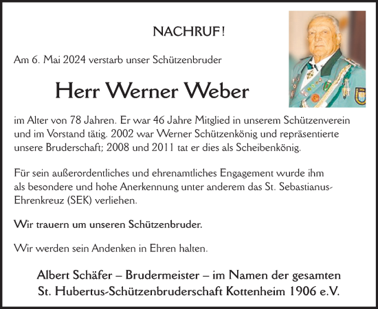 Traueranzeige von Werner Weber von WochenSpiegel