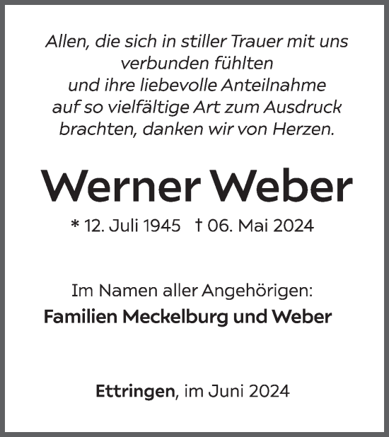 Traueranzeige von Werner Weber von WochenSpiegel