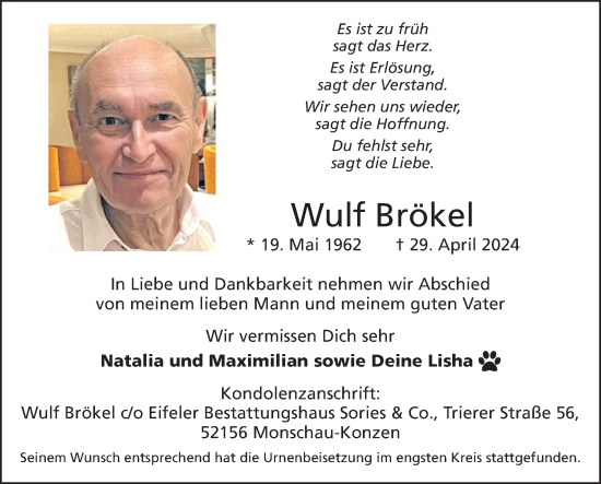Traueranzeige von Wulf Brökel von WochenSpiegel