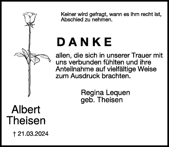 Traueranzeige von Albert Theisen von WochenSpiegel