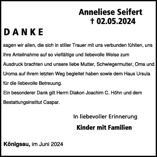 Traueranzeige von Anneliese Seifert von WochenSpiegel