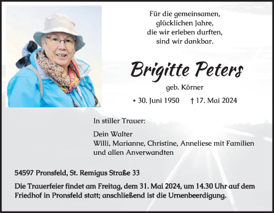 Traueranzeige von Brigitte Peters von WochenSpiegel