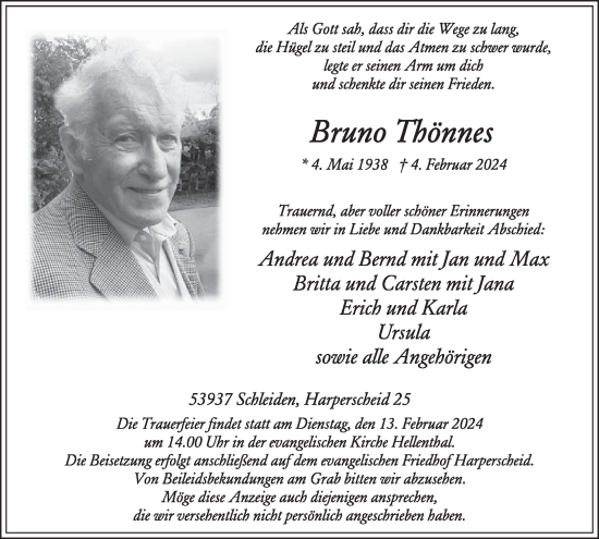 Traueranzeige von Bruno Thönnes von WochenSpiegel