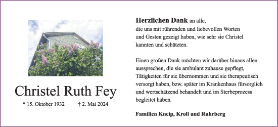 Traueranzeige von Christel Ruth Fey von WochenSpiegel