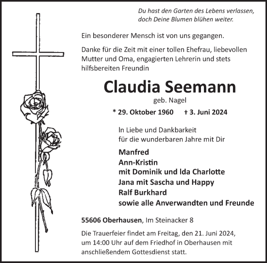 Traueranzeige von Claudia Seemann von WochenSpiegel