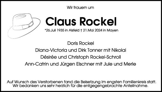 Traueranzeige von Claus Rockel von WochenSpiegel