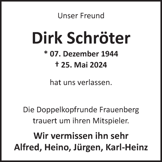 Traueranzeige von Dirk Schröter von WochenSpiegel