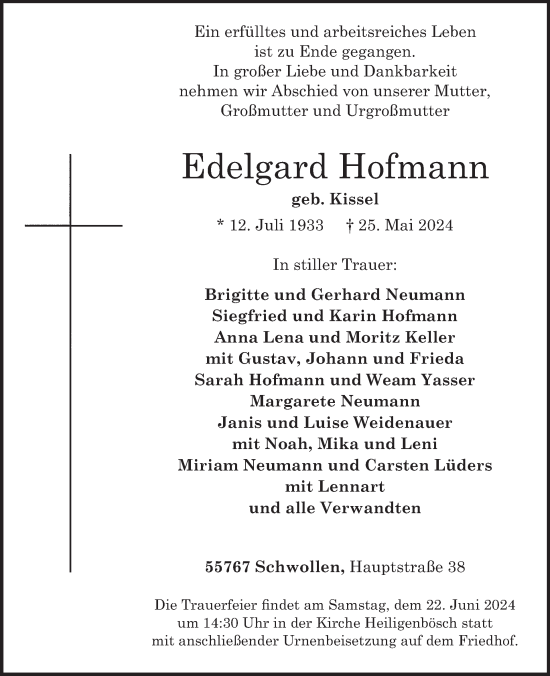 Traueranzeige von Edelgard Hofmann von WochenSpiegel