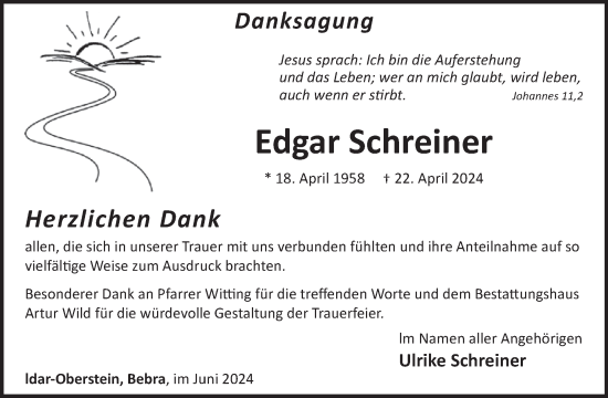 Traueranzeige von Edgar Schreiner von WochenSpiegel