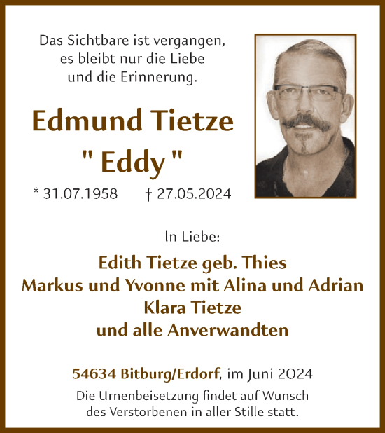 Traueranzeige von Edmund Tietze von WochenSpiegel