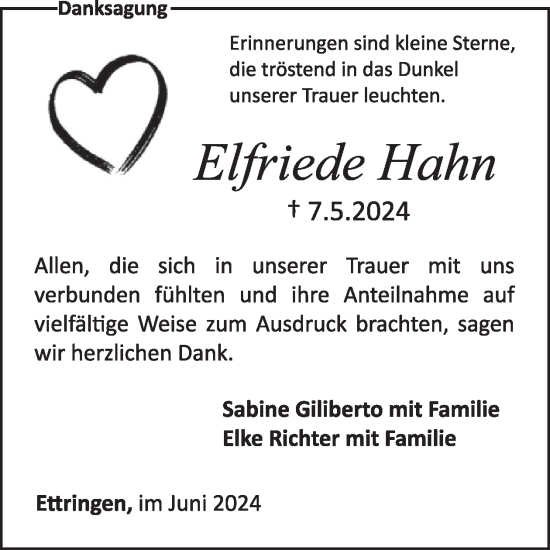 Traueranzeige von Elfriede Hahn von WochenSpiegel