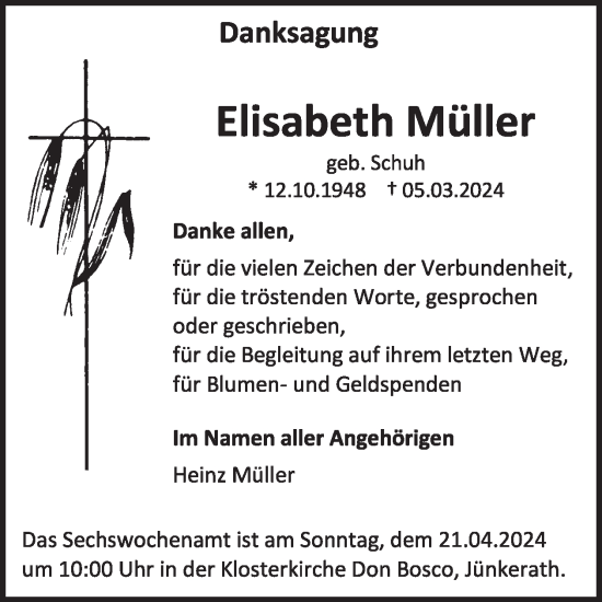 Traueranzeige von Elisabeth Müller von WochenSpiegel