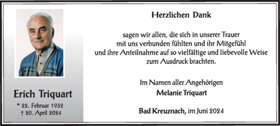 Traueranzeige von Erich Triquart von WochenSpiegel