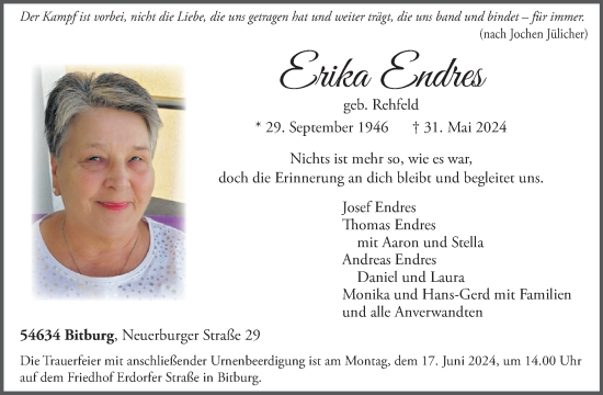 Traueranzeige von Erika Endres von WochenSpiegel