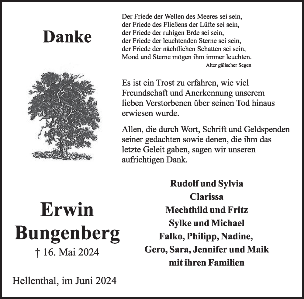  Traueranzeige für Erwin Bungenberg vom 26.06.2024 aus WochenSpiegel