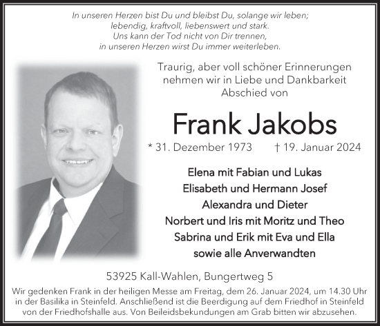 Traueranzeige von Frank Jakobs von WochenSpiegel