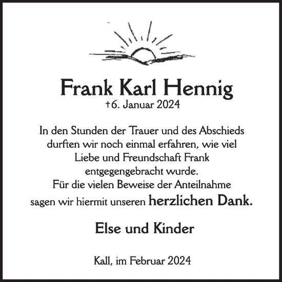 Traueranzeige von Frank Karl Hennig von WochenSpiegel