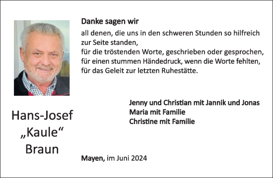 Traueranzeige von Hans-Josef Braun von WochenSpiegel