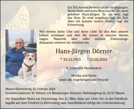 Traueranzeige von Hans-Jürgen Dörner von WochenSpiegel