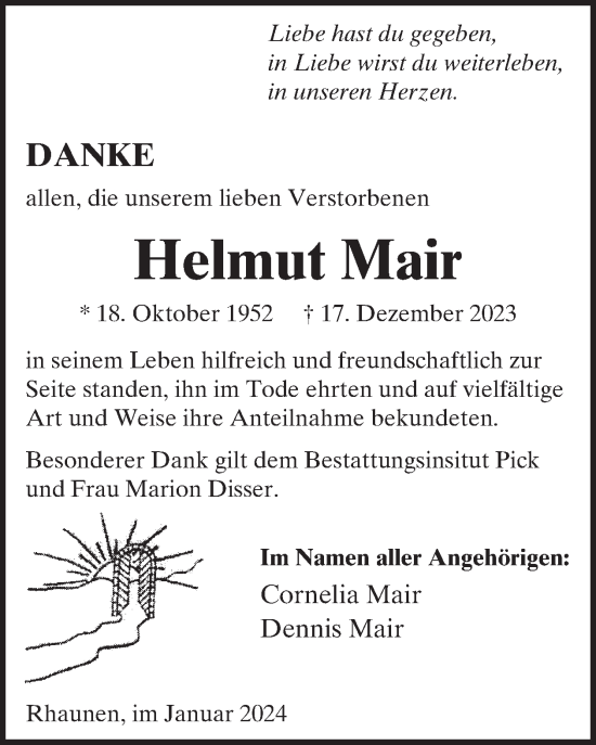 Traueranzeige von Helmut Mair von WochenSpiegel