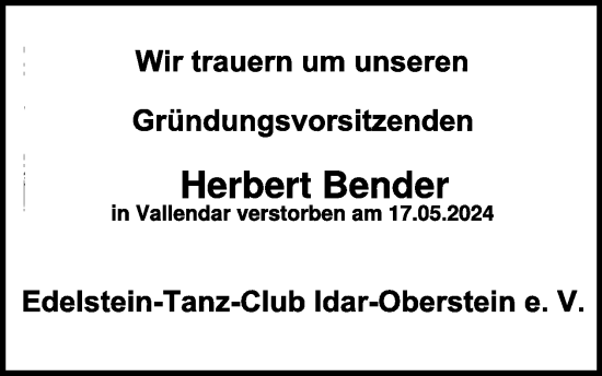 Traueranzeige von Herbert Bender von WochenSpiegel