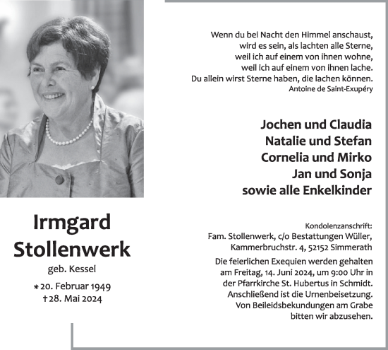 Traueranzeige von Irmgard Stollenwerk von WochenSpiegel