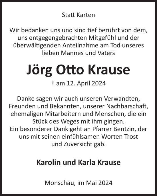 Traueranzeige von Jörg Otto Krause von WochenSpiegel Trauer