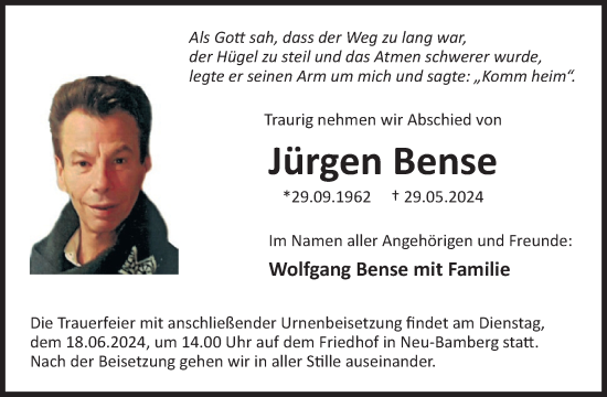 Traueranzeige von Jürgen Bense von WochenSpiegel