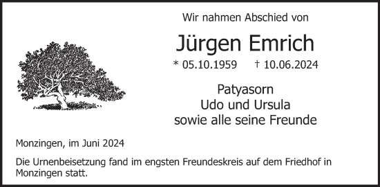 Traueranzeige von Jürgen Emrich von WochenSpiegel